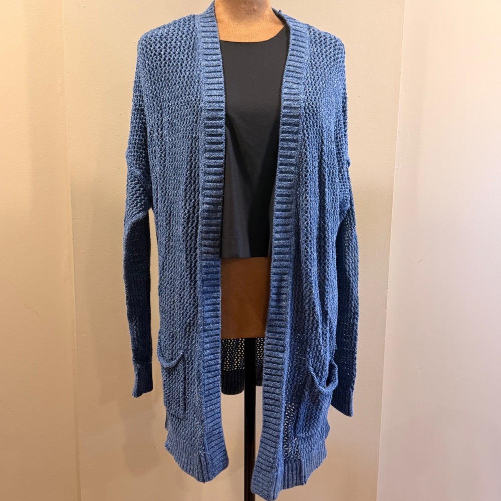 Gap Cardigan Women M Blue Open Knit Long Sleeve Pocket Sweater Boho Grandmacore